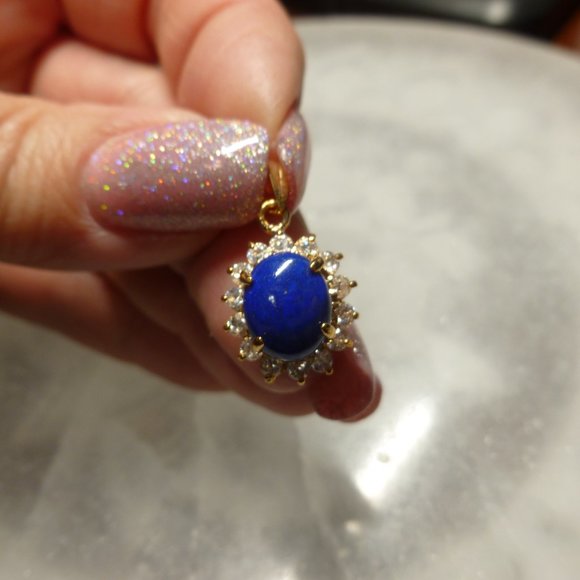 18K Gold EP Lapis Lazuli Swarovski Crystals Dolphin Ore Pendant - Picture 7 of 11